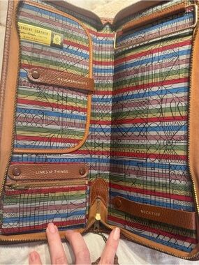 Genuine Leather Vintage Travel Organizer with Multicolor Stripe Interior